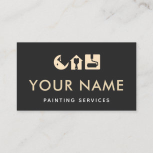 Painting Brush Paint Roller Drip Minimalist Black Business Card