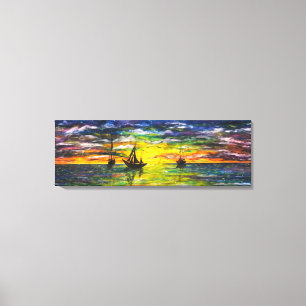 Painting Canvas Print Boats At Sunset