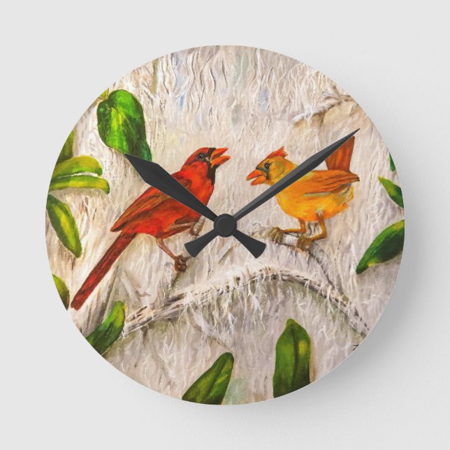 Painting Cardinal birds Round Clock (Front)