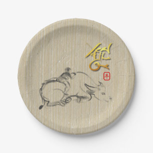 Painting child Water Buffalo Chinese Ox New Year P Paper Plate