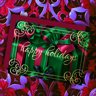 Painting Christmas Gifts Emerald Green Burgundy Foil Holiday Card