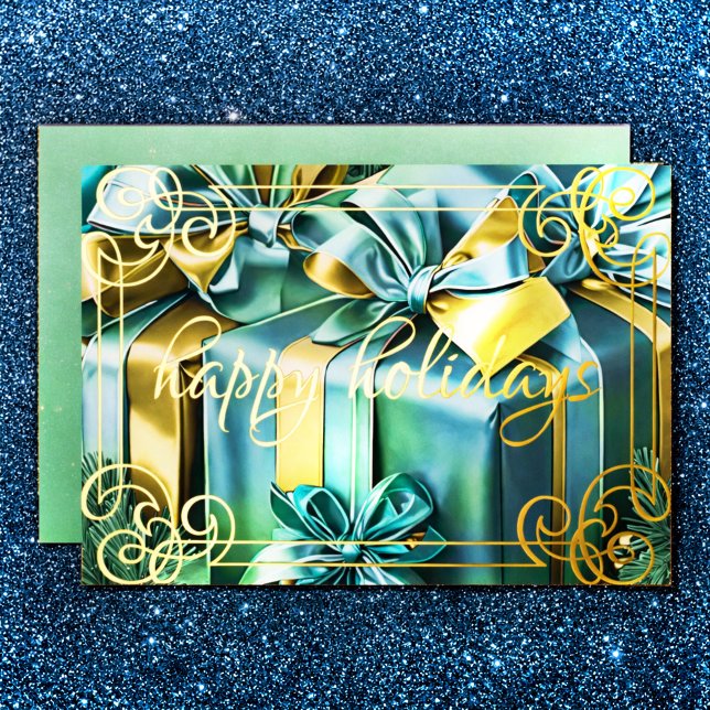 Painting Christmas Gifts Mint Green Blue Foil Holiday Card (Creator Uploaded)