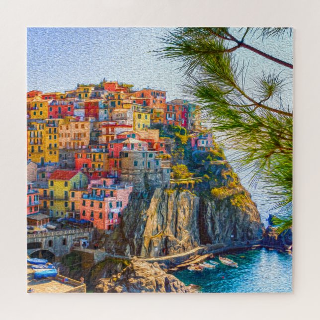 Painting Cinque Terre Italian Riviera Cliff Sea Jigsaw Puzzle (Horizontal)