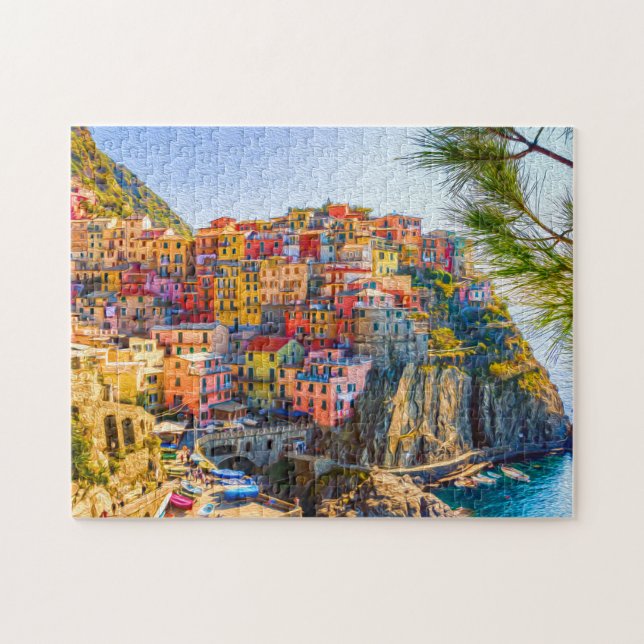 Painting Cinque Terre Liguria Italy Cliff Sea Jigsaw Puzzle (Horizontal)