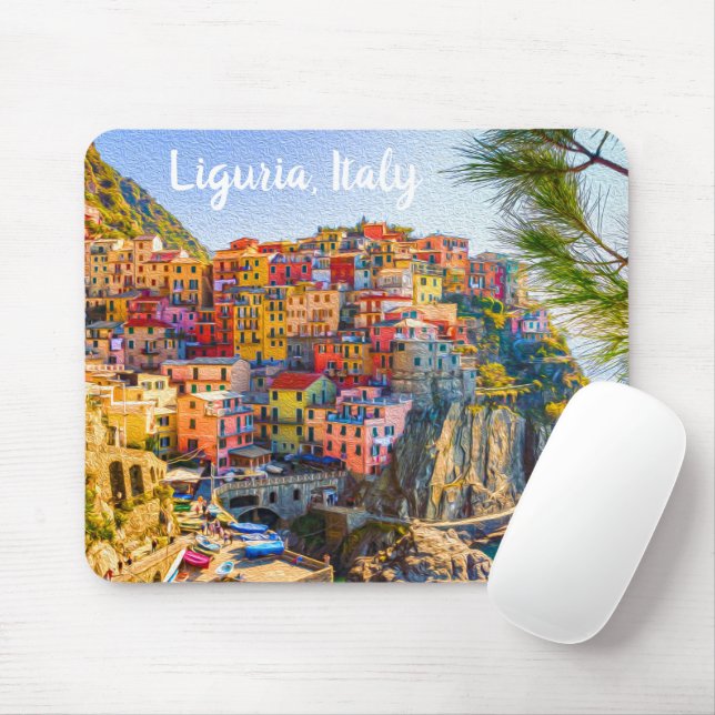 Painting Cinque Terre Liguria Italy Riviera Mouse Mat (With Mouse)