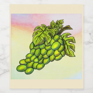Painting delicious green grapevine culture wine label