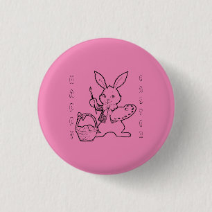 Painting Eggs Pink Happy Easter Bunny Pin Button