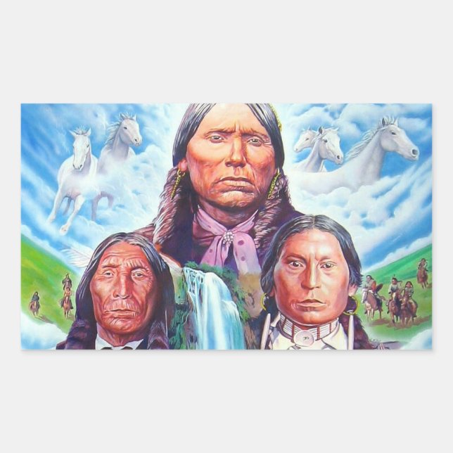 Painting Famous Indian Chiefs Native Americans Rectangular Sticker (Front)
