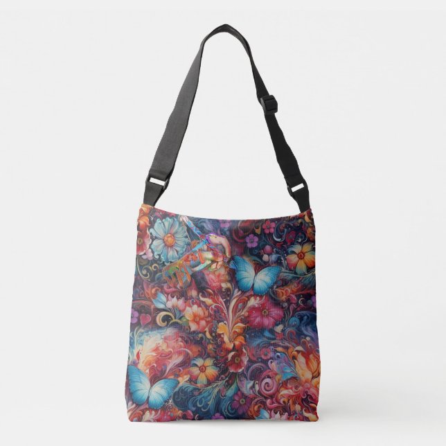 Painting Fantasy Flowers expressing nature Crossbody Bag (Front)