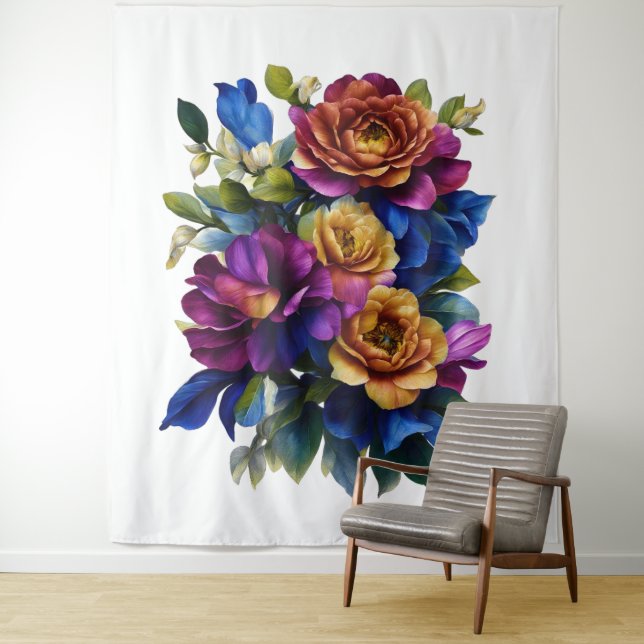 Painting Floral Spray Any Colour Background Tapestry (In Situ)