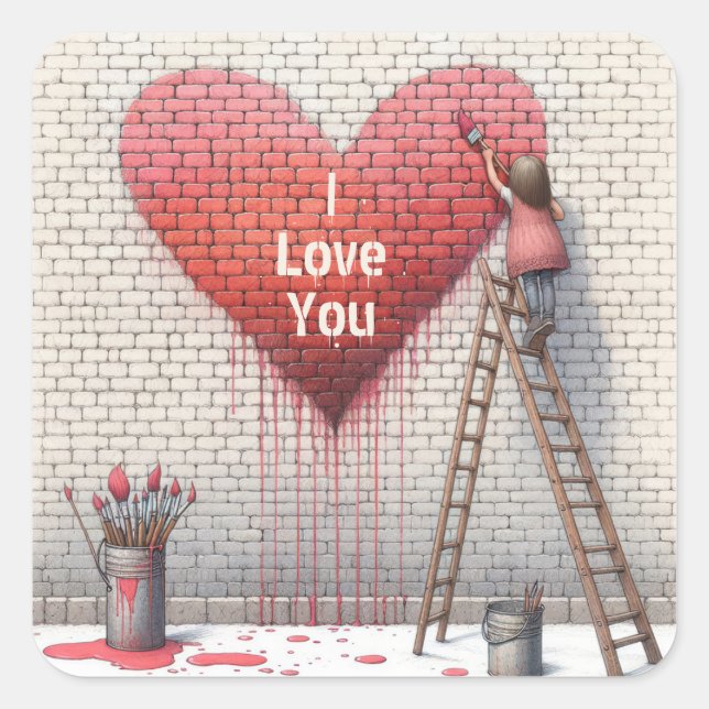 Painting I Love You Heart Mural Square Sticker (Front)