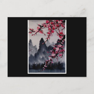 Painting Japanese Art Cherry Blossom Mountain Postcard