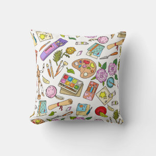 Painting kits and brushes printings Throw Pillow