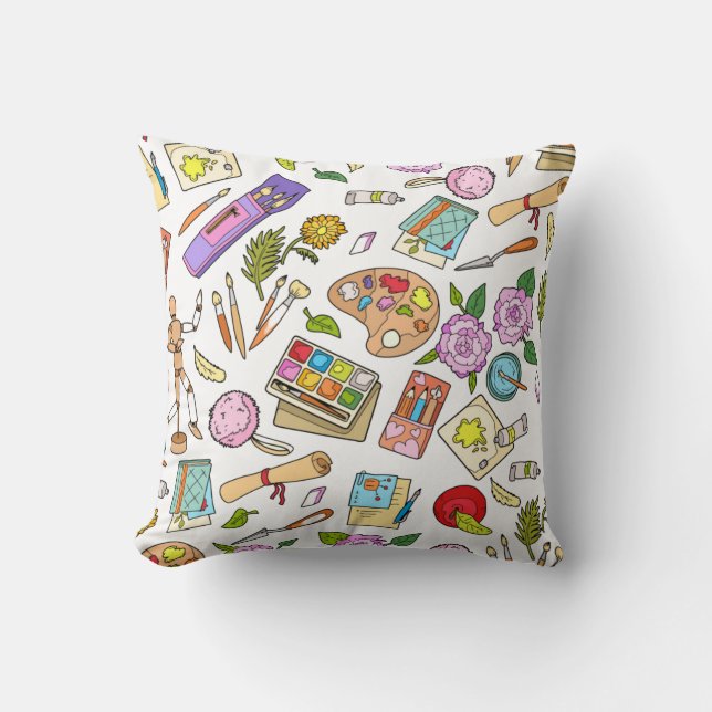 Painting kits and brushes printings Throw Pillow (Front)