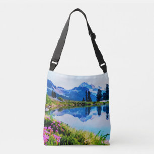 *~* Painting Lake Flowers Ap19 Artistic Mountains Crossbody Bag