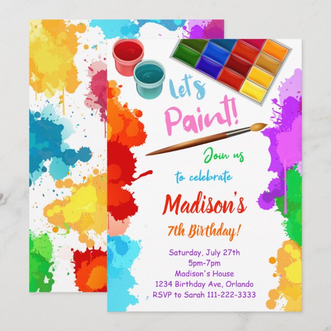 Painting Let's Paint Birthday Invitation (Front/Back)