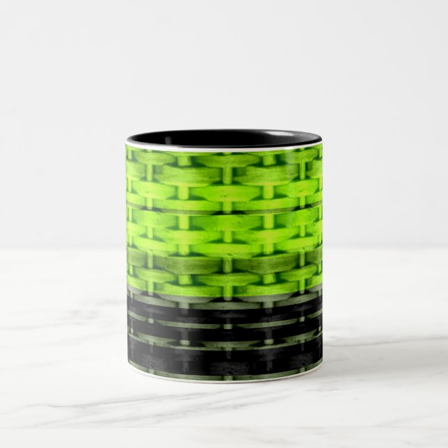 Painting lime green wicker art graphic design Two-Tone coffee mug (Center)