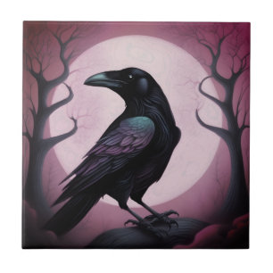 Painting of a black raven tile