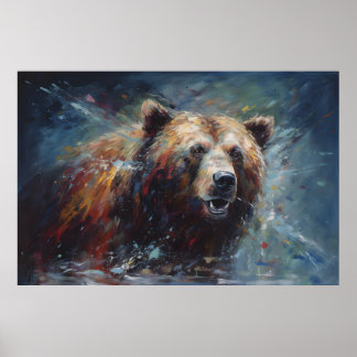 Painting of a Brown Bear in the Wild Portrait Poster