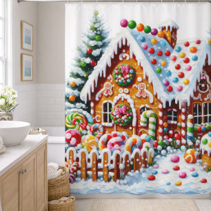 Painting of a Colourful Candy Gingerbread House Shower Curtain
