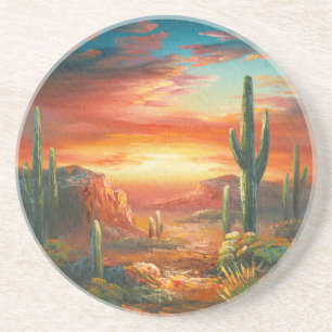 Painting Of A Colourful Desert Sunset Painting Coaster