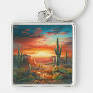 Painting Of A Colourful Desert Sunset Painting Key Ring