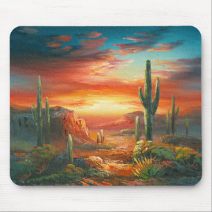 Painting Of A Colourful Desert Sunset Painting Mouse Mat