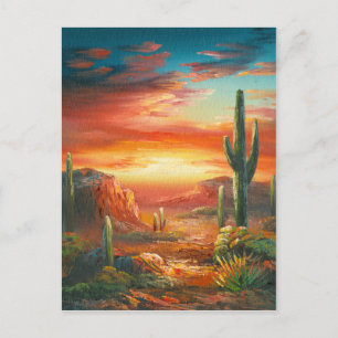 Painting Of A Colourful Desert Sunset Painting Postcard