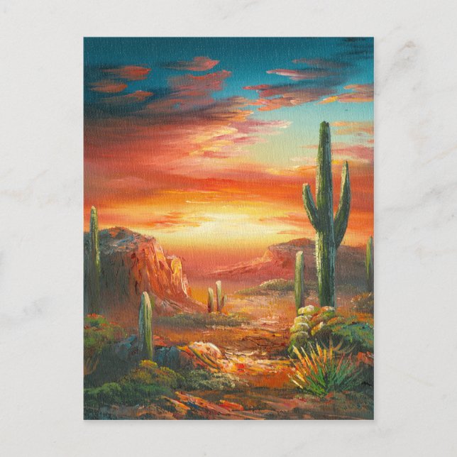 Painting Of A Colourful Desert Sunset Painting Postcard (Front)