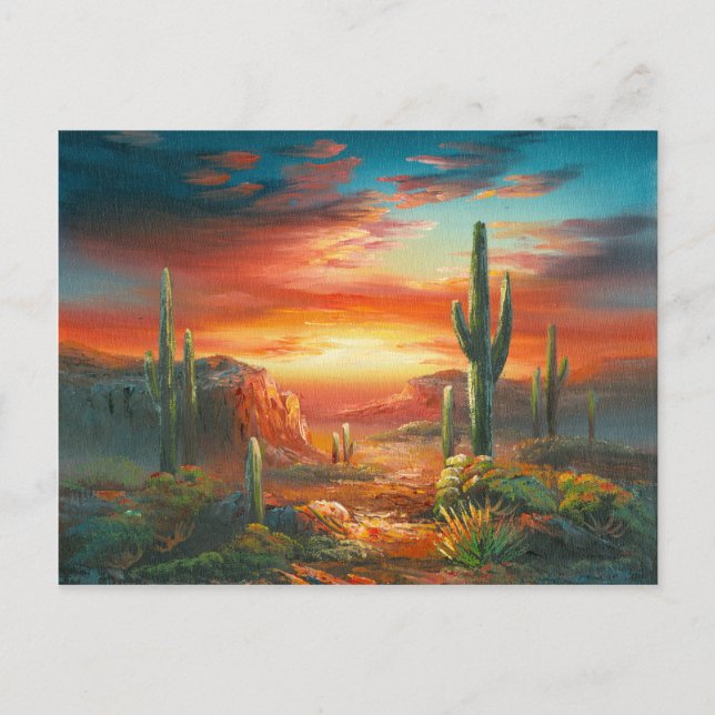 Painting Of A Colourful Desert Sunset Painting Postcard (Front)