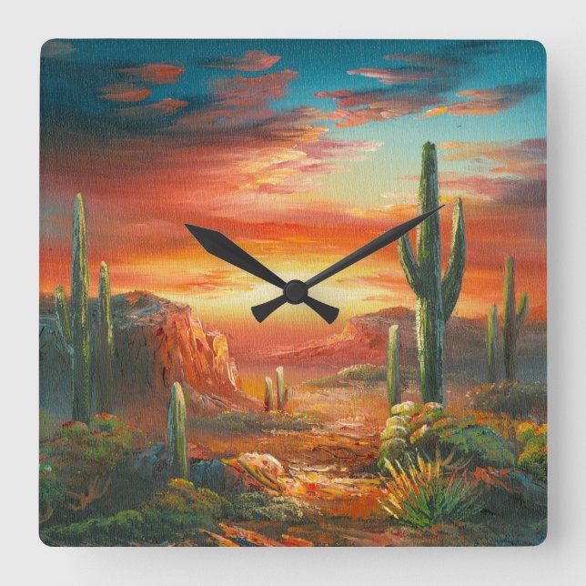 Painting Of A Colourful Desert Sunset Painting Square Wall Clock (Front)