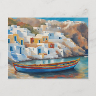 Painting of a Fishing Boat in the Aegean Sea Postcard
