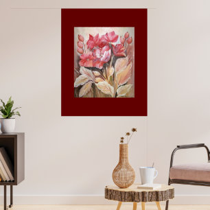 Painting of a floral in dark pink poppies poster