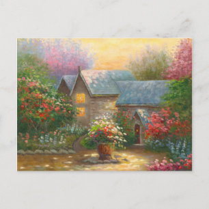 Painting Of A Flowered Country Home Postcard