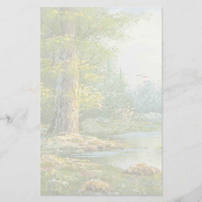 Painting Of A Forest With River Stationery (Front)