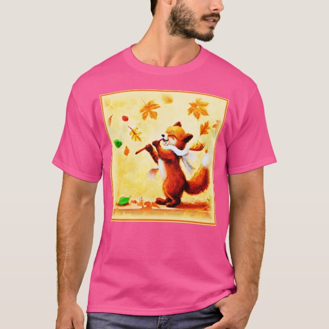 Painting Of a Happy Singing Red Fox. Buy Now T-Shirt (Front)