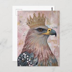 Painting of a hawk with a gold crown  postcard