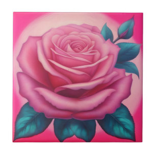 Painting of a neon pink rose tile
