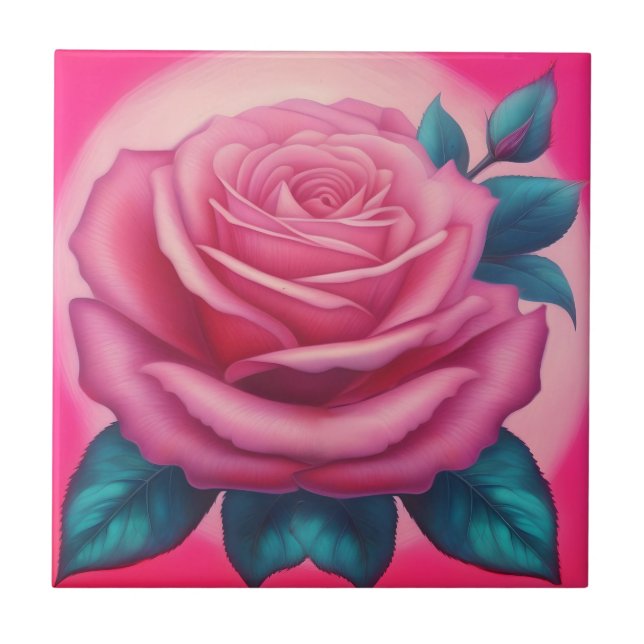 Painting of a neon pink rose tile (Front)