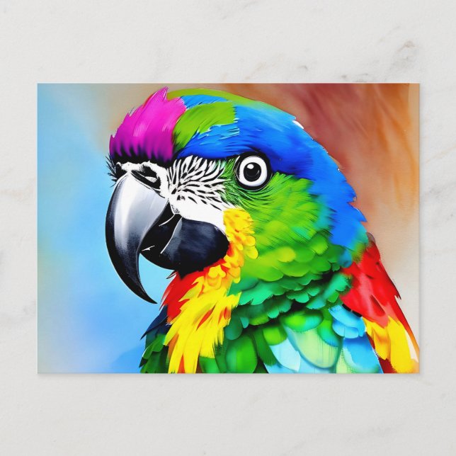 Painting of a parrot with colourful feathers postcard (Front)