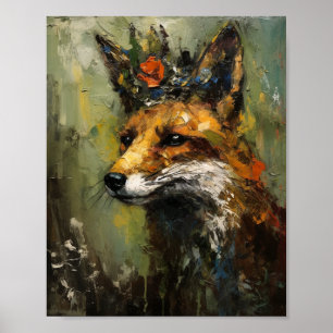 Painting of a Red Fox in a Crown Poster