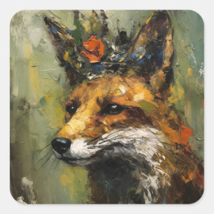Painting of a Red Fox in a Crown Square Sticker