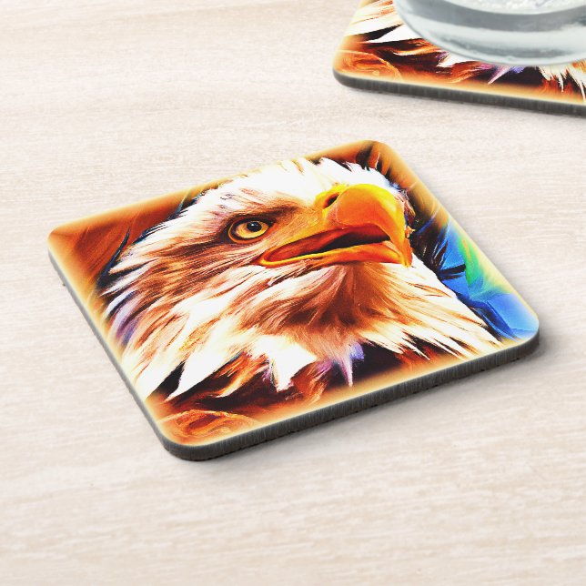 Painting of a Stunning Eagles Face. Buy Now Coaster (Left Side)