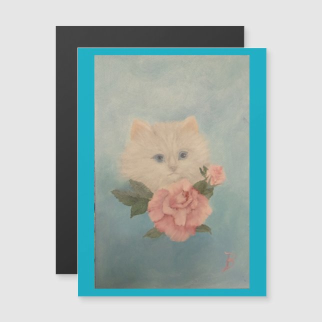 Painting of a White Kitten Magnetic Card (Front/Back)