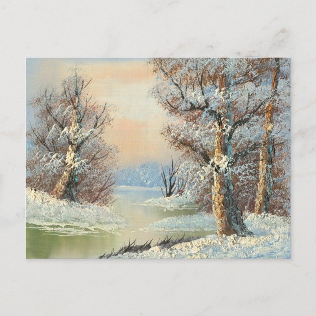 Painting Of A Winter Forest And River Postcard (Front)