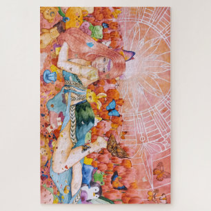 Painting of a woman title: The Afternoon Jigsaw Puzzle
