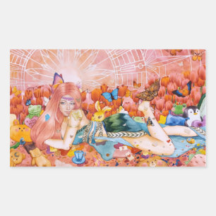 Painting of a woman title: The Afternoon Rectangular Sticker