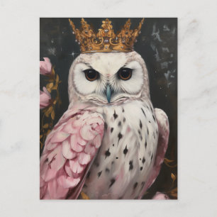 Painting of an owl with a crown postcard
