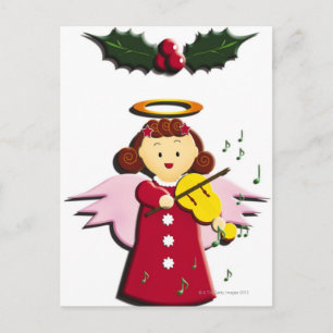 Painting of angel playing Violin, Illustration Postcard