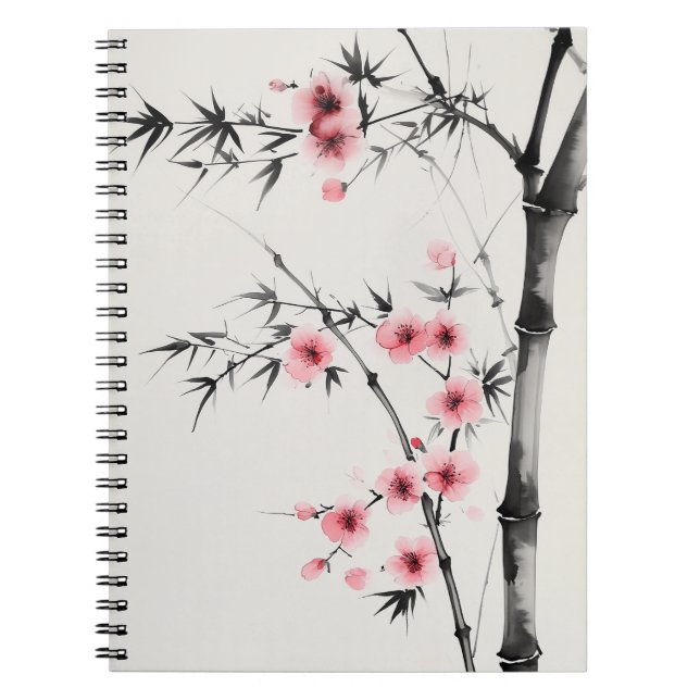 Painting of bamboo and cherry blossoms in wash  notebook (Front)
